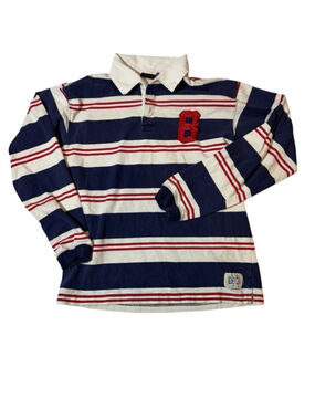 Emergency Exit Rugby Shirt Striped Long Sleeve Polo 8 Patch Preppy Y2K